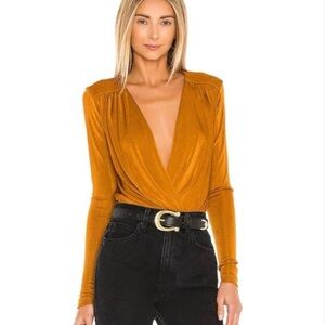 Free People Turnt Surplice Bodysuit Honey Ginger.